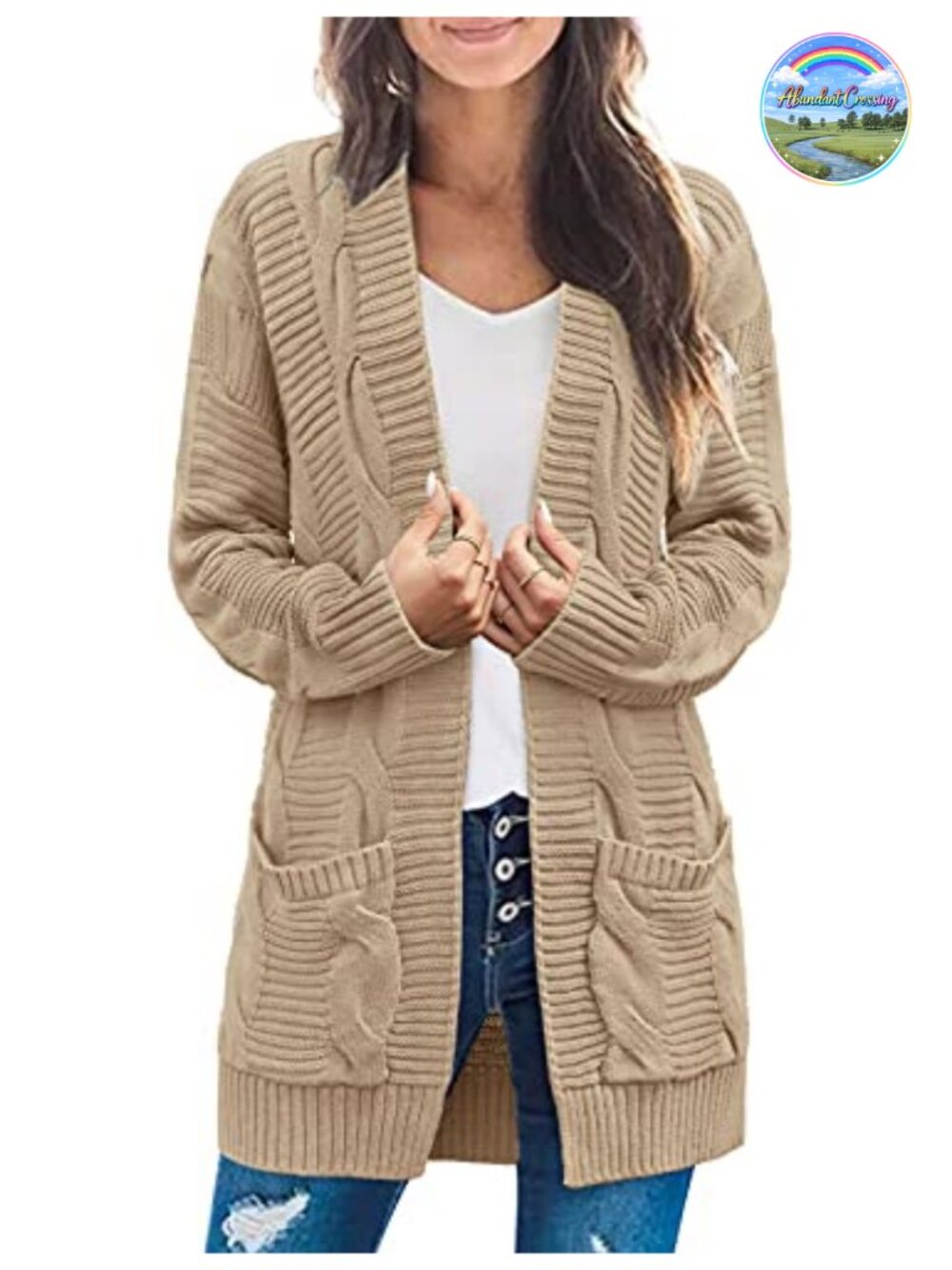 Cable Knit Open Front Cardigan Long Sleeve Boyfriend Sweater